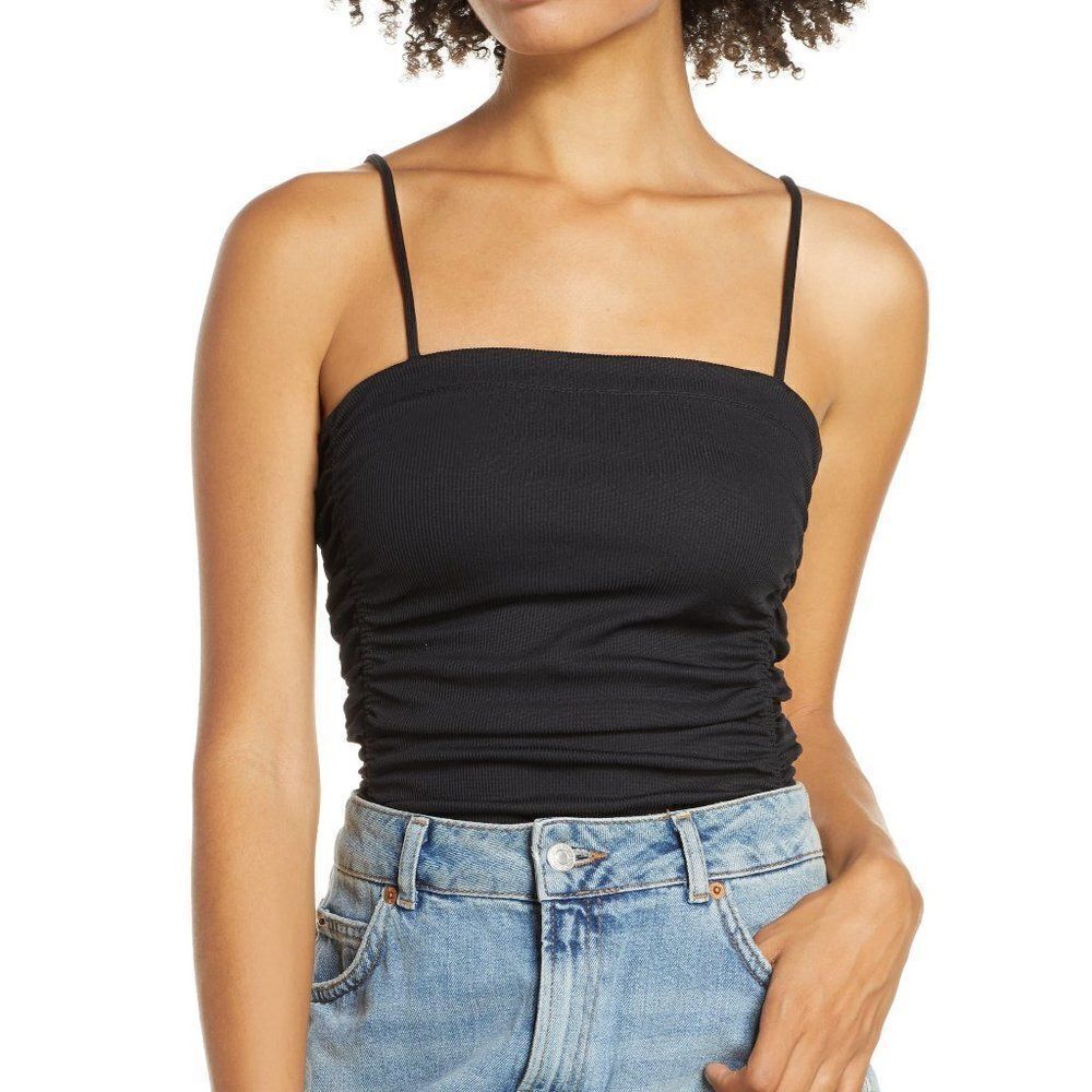 Free People Ruched Rib Bodysuit sz XS/S in Black